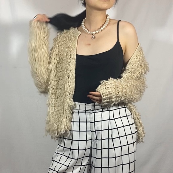 Xhilaration Oversized Beige Cream fuzzy open weave boho cardigan - Picture 4 of 11